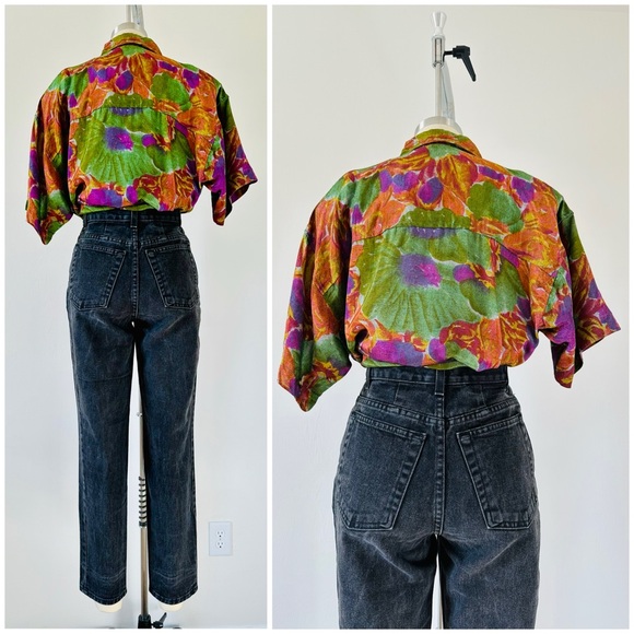 80s Double Breasted Tribal Olive Button Down Blouse main image 1
